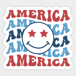 The word America Groovy Smile Sticker